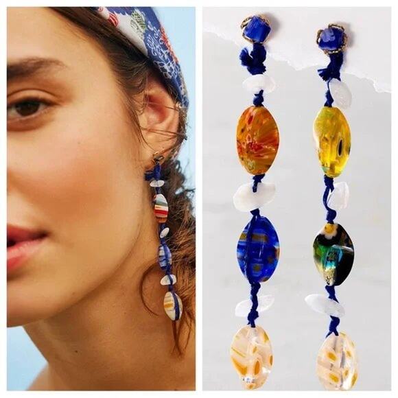 Free People Ariana Ost Voyage Dangle Earrings Artisanal Beaded Crystal Glass - Picture 3 of 8